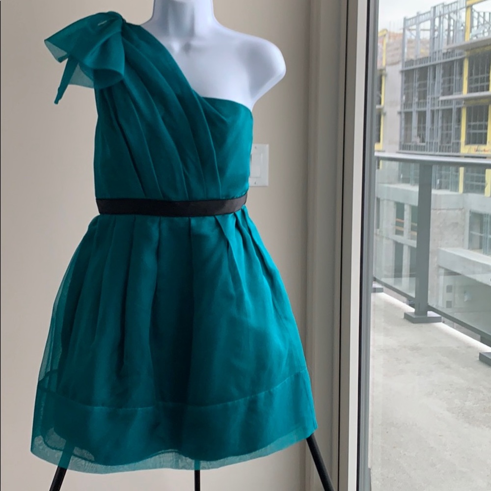 Thread Social teal one shoulder party dress